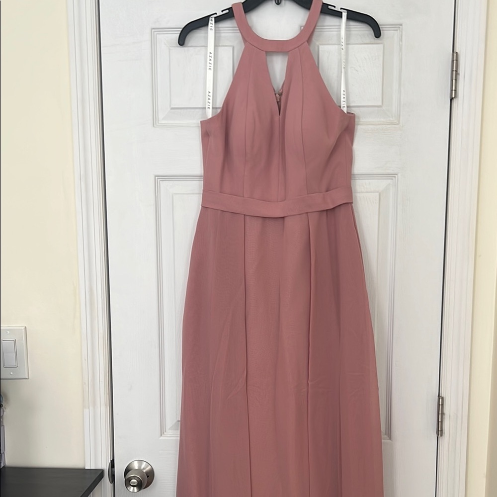 Azazie Melody Bridesmaid Halter Dress, Dusty Rose, Size 4